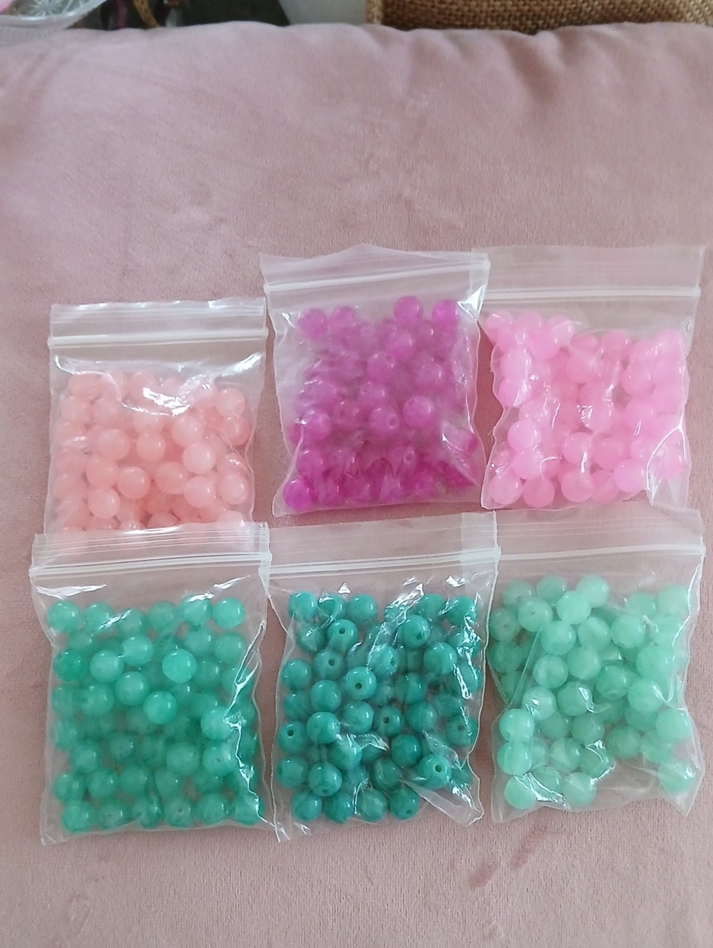 Assorted Pink and Green Glass Beads - Pack for Home Party Crafts